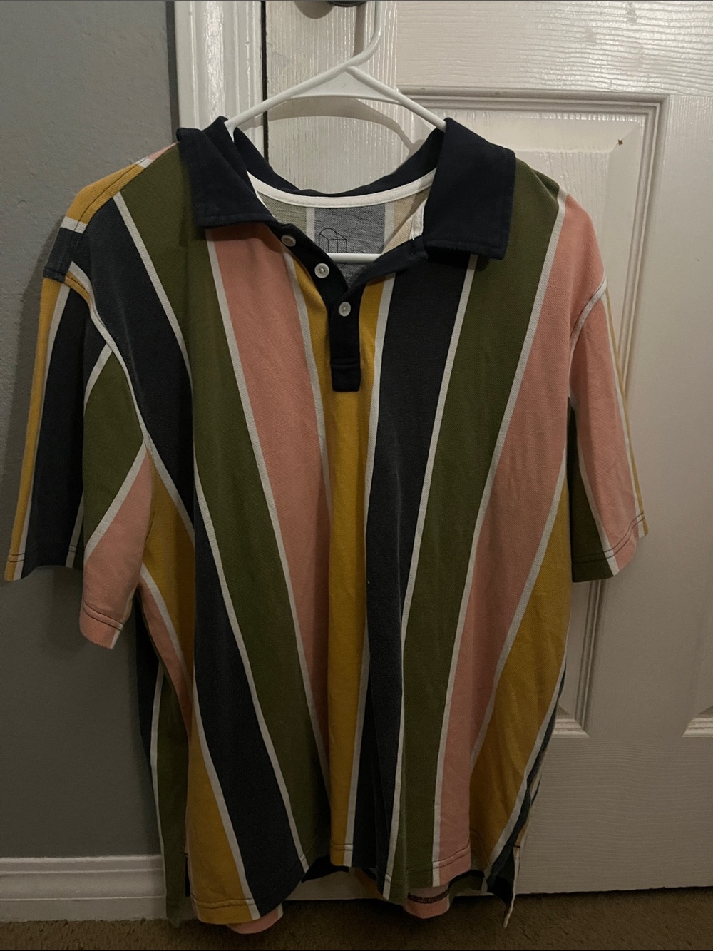 Original Use Striped Polo Shirt in Olive, Pink, Mustard & Black